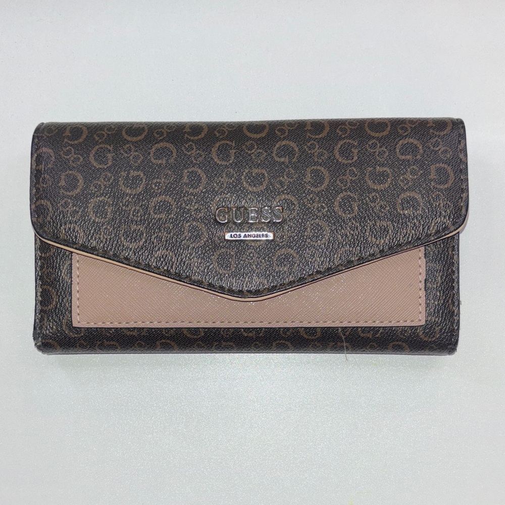 Guess Dark Brown and Tan Signature Wallet